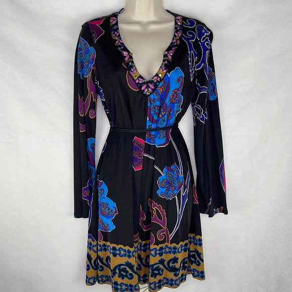 Hale Bob Dresses & Skirts - Hale Bob Silk Bead & Crystal Embellished Boho Floral Print Dress